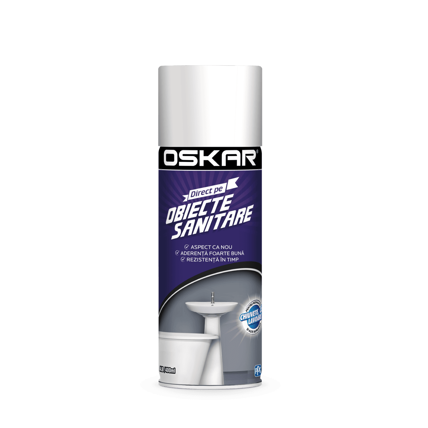 zzOSKAR Spray Obiect Sanitare, ALB, 400ml, (3494) (6b)